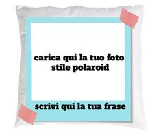 Cuscino Personalizzabile con Foto e Scritta Stile Polaroid (Celestino)