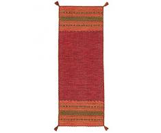 CarpetFine Tappeto a tessitura Kilim Azizi passatoia Rosso 80x300 cm | Tappeto moderno per soggiorno e camera da letto