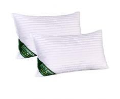EVERGREENWEB - Cuscini Letto Coppia 40x70 Alti 15 cm, 2 Guanciali Lavabili in Lavatrice Ortopedici per Dolori Cervicali, Imbottitura 100% Fiocco MEMORY SOIA Antiacaro Morbidi come Piuma, Fodera Bianca