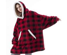UKKO Coperta Plaid Soft Coaded Coperte Ploids Calda Calda Soffice Coperta in Pile con Maniche Inverno Peluche Sofà Indossabile TV Coperte con Cappuccio-Plaid,One Size for all