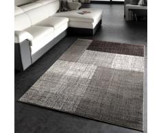 PHC Tappeto di Design Moderno a Quadretti, a Pelo Corto, Melange, Grigio, Crema, Marrone
