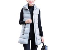 AnyuA Gilet Invernale da Donna Imbottito Trapuntino Termico Giacca con Cappuccio Grigio L