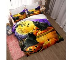 Copripiumone Piazza e Mezza 200×200 cm Zucca Gatto Halloween Copripiumino Una Piazza e Mezza, Set Letto Matrimoniale Copripiumino in Microfibra con Cerniera Per Adulti e Bambini + 2 Federe 50×75cm