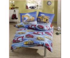 Biancheria da letto per bambini Dobnig, flanella, motivo: ruspa, Tessuto, blu, 135 x 200
