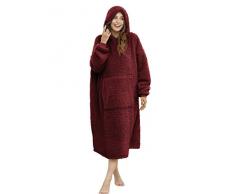 ililmmoe Sherpa Coperta Indossabile Oversize Felpa con Cappuccio Coperta TV con Maniche Lunghe e Tasca -Vino Rosso