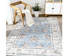 TOPICK Tappeto per porta, 90 x 150 cm, tappeto persiano, blu, cucina, vintage, corridoio, zerbini, stampa floreale, per interni, sottile, pieghevole, stile retrò, ingresso, soggiorno, ufficio