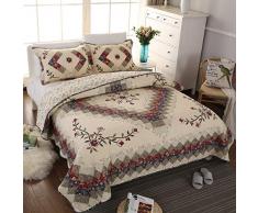 Swedife - Set di 3 trapunte ricamate a mano per camera da letto, copriletto di lusso, motivo floreale patchwork, per tutte le stagioni, 1 trapunta e 2 federe King Stile 1