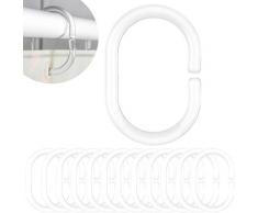 Anelli Tenda Doccia, Confezione da 12 Pz, Trasparenti, Diametro Interno 4,6 X 2,9 cm, per Bastoni Tende Doccia, Robusti Anelli Tende di Plastica, Ganci per Tende, Anelli di Plastica per Tende Doccia