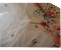 Generico TendeArredoTessile Tenda Venduta a metraggio Fiori e Farfalle in Misto Lino Beige con Base piombata Alta 300 cm