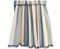 A.Monamour Tenda Corta per Finestra Piccola Strisce Beige Blu Opaco Tendina Tenda da Cucina Bistrot Caffè Mezza Tenda Mantovana Tenda a Vetro Tenda a Pannello Tenda Porta Armadio Lavandino