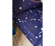 Catherine Lansfield Happy Space - Lenzuolo con angoli, grafica con spazio felice, facile da lavare, colore blu marino