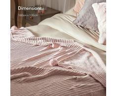 Beautify Coperta a Maglia con Pon Pon - Coperta Rosa con Pon Pon Metallici per Soggiorno - Coperta Rosa per Camera da Letto o Soggiorno