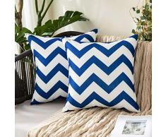 MIULEE Copricuscini Impermeabili Esterno 2 Pezzi Federe per Cuscini Decorativi Elegante Resistente Moderni per Fodere Cuscini Divano Giardino 45X45 cm Blu Navy