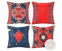 4 Pack Boho Copricuscini Divano 40x40 Federe Cuscini Motivo Tappeto Kilim Turco Decorativi Tribale Astratto Fodera Cuscino Quadrato Etniche Federe AllAperto in Lino Impermeabile per Terrazza Balcone