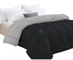 Trapunta Invernale Tinta Unita Double Face Singola Imbottita 350 gr/mq Piumone Caldo Letto 1 piazza 180x260 cm Bicolore Nero Grigio Mod. J