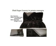 Luxury Cloe-Plaid 100% CASHMERE doppiato PELLICCIA con bordo PELLE