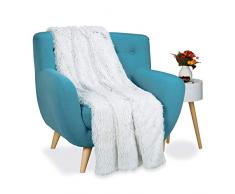 Relaxdays Coperta Pelosa in Pelliccia Sintetica, Plaid Divano & Letto, Morbida, Matrimoniale, 150x200 cm, Bianco/Grigio