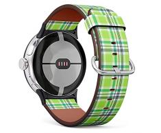 IKIKI-TECH Compatibile con Google Pixel Watch (Madras Plaid Green Lime Pattern) Cinturino di ricambio in pelle vegana per Google Pixel Watch