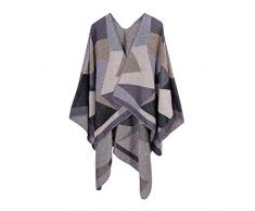 Coperta Cape Donna Imitazione Cappotto Signora Maglione Scialli Patchwork Collare Sciarpa Leggero (Khaki, Taglia Unica
