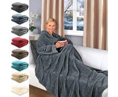 Gräfenstayn® Coperta TV con Maniche e Tasca per i Piedi - 180 x 150 cm - Coperta coccolone - Molti Colori - Pile in Microfibra di Flanella Supersoft - con Sigillo Oeko-Tex (Antracite)