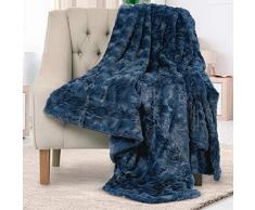 Everlasting Comfort Copertina morbida di prima qualità - Coperta pelliccia in morbido tessuto - Coperta leggera ideale per rilassarsi sul divano, poltrona e letto - 127 x 165 cm - (blu navy)
