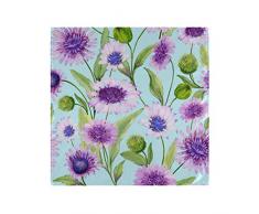 RAUP Set di 6 tovaglioli in Raso, Bellissimi Fiori Margherita Blu Viola Verdi, Quadrati Stampati, tovaglioli di Stoffa da Pranzo, 20x 20
