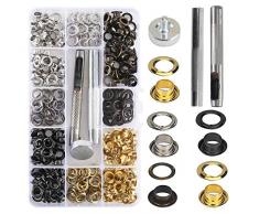 KINDPMA 200Pcs Occhiello Strumento Kit 6mm Occhielli per Teloni Borse Scarpe Tende Fai da Te Occhielli in Metallo Grommet Rondelle Include 1 Occhiellatrice 1 Strumento di Installazione 4 Colori
