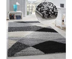 Tappeto Shaggy A Pelo Alto A Pelo Lungo Decorato nei Colori: Grigio Nero Bianco, Dimensione:200x280 cm