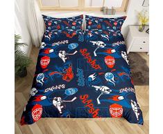 Set di biancheria da letto per hockey su ghiaccio, per bambini, ragazzi, ragazze, ragazzi, sport giovanili, set di copripiumone in morbida microfibra per sport invernali, blu navy super king