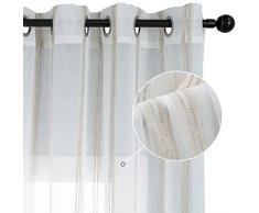 GIRASOLE HOME® Coppia Tende Voile Bianche Trasparenti Effetto Lino Tenda a Righe Beige per Soggiorno Camera Balcone Finestra e Interni 2 Pannelli con Occhielli (Beige, 140x290cm)