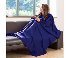 Snug Rug Cosy Coperta Pile con Le Maniche Coperta Indossabile , Plaid coperta in pile fleece con Le Maniche taglia adulto Blu marino