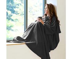 Snug Rug Cosy, Tappeto aderente accogliente, coperta in pile con maniche e un pratico marsupio tascabile-grigio Grey