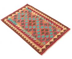 CarpetFine: Tappeto Kelim Afghan - 60x90 cm Multicolore - Tessuto a Mano - Geometrico