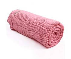 mimixiong Coperta bimbo in maglia per bambini, 100 x 80 cm(Rosa)