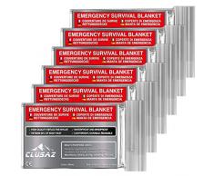 CLUSAZ 6 Coperta Termica Emergenza XL, Mylar Sopravvivenza Termica Kit Pronto Soccorso Coperte, Impermeabile Isolante, Accessori per Montagna Trekking, Auto, Trail, Running, Campeggio