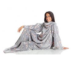 KANGURU Deluxe Glow Butterflies Coperta con Le Maniche, Poliestere, Grigio, 180x140 cm