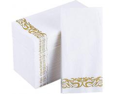 MORGIANA 100 tovaglioli in lino color oro, asciugamani usa e getta, asciugamani per ospiti in bianco e oro per Natale, bagno, matrimoni, feste in hotel