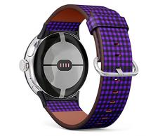 IKIKI-TECH Compatibile con Google Pixel Watch (Buffalo Tartan Plaid Proton Viola) Cinturino di ricambio in pelle vegana per Google Pixel Watch