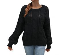 Generic Maglia a Maniche Lunghe Allentata con Scollo Tondo Pullover allUncinetto da Donna Casual Piumino per Cani (b-Black, L)