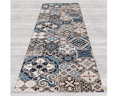 Il Gruppone Passione Casa Tappeto passatoia Fantasia Made in Italy Antiscivolo Lavabile antimacchia Aderente Fantasia Maiolica, Piastrelle - Blu - 50x200cm