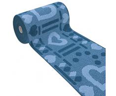 Passatoia Al Metro H57 Cm Su Misura Tappeto Cucina 3D Cuori Ingresso Casa mod.CLELIA dis.A BLU