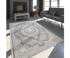 Paco Home Oriente Tappeto Moderno Effetto 3D mélange Brillante Ornamenti Bordura Grigio Bianco, Dimensione:80x150 cm
