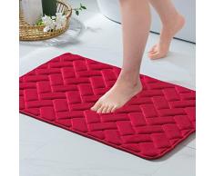 MIULEE Tappeto da Bagno Antiscivolo Moderne 1 Pezzi con Igroscopicità Assorbimento Tappettino per Soggiorno e Casa Moderna Lavabile Tinta Unita Design delle Piastrelle Marrone 40x60 CM Rosso