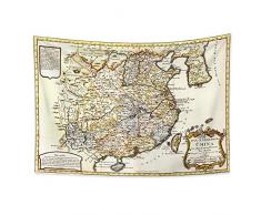 YONGFOTO 150x100cm Carta Geografica Arazzo, Mappa del Mondo Arazzi Antica Cina Carta Geografica Disegno a Mano Mappa dellAsia Annotazione Arazzo Per Dormitorio Decor Coperta E-lezione