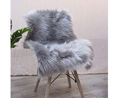 HLZDH, Tappeto, in pelle di pecora, agnello sintetico, pelliccia sintetica decorativa, super soffice, pelo lungo, effetto pelliccia, per divano/letto, Grau, 90 x 60 cm