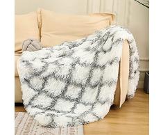FANSU Coperta in Pelliccia Sintetica per Divano, Calda Soffice Coperta di Velluto di Cristallo Coperta Decorativa Traspirante Inverno Coperte da Letto in Peluche (Plaid grigio e bianco,50x70cm)