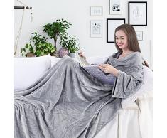 DecoKing Coperta per TV in Microfibra con Maniche e Tasca Morbido Poliestere Argento 170 x 200 cm