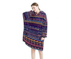 Retro Bohemia Vintage Indossabile Coperta Hoodie,Oversize Cappuccio per le donne,Felpa comoda, Multicolor, Taglia unica