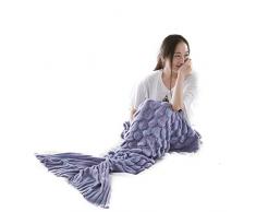eCrazyBaby Coperta a Coda di Sirena, Tutte Le Stagioni Caldo Coperte da Letto a Maglia Divano Soggiorno Trapunta per Bambini e Adulti, Modello a Squame di Pesce, 195 x 90 cm, Viola Chiaro