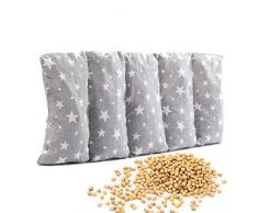 Amilian Cuscino termico con noccioli di ciliegia, 55 x 20 cm, cuscino per bambini e adulti, ideale come cuscino da massaggio, a forma di stelline, grigio